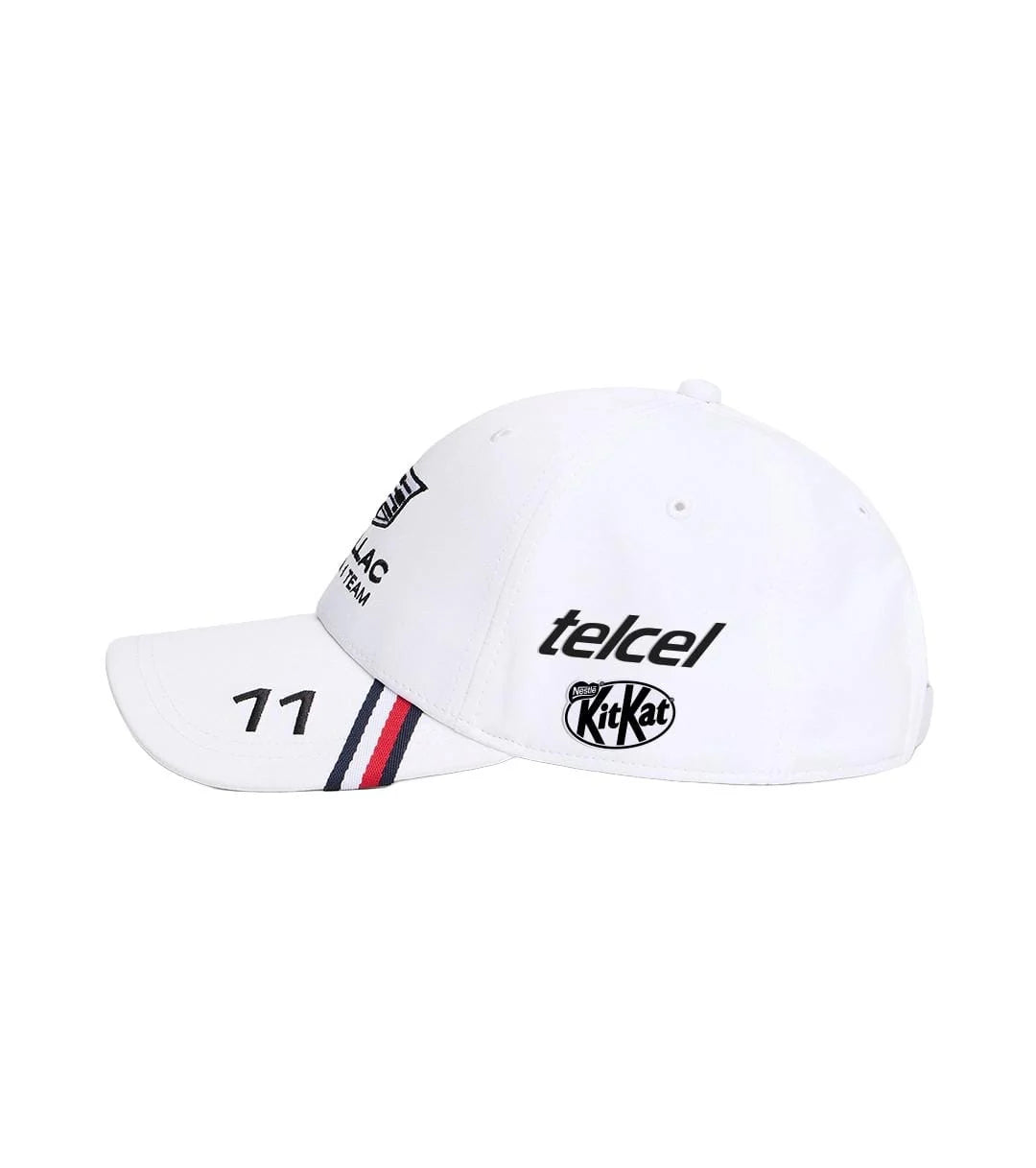 Gorra Blanca Checo Perez Cadillac F1 Team con patrocinadores